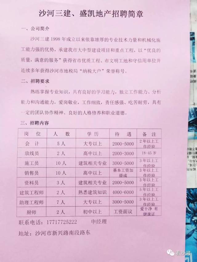 沙河最新招聘信息汇总