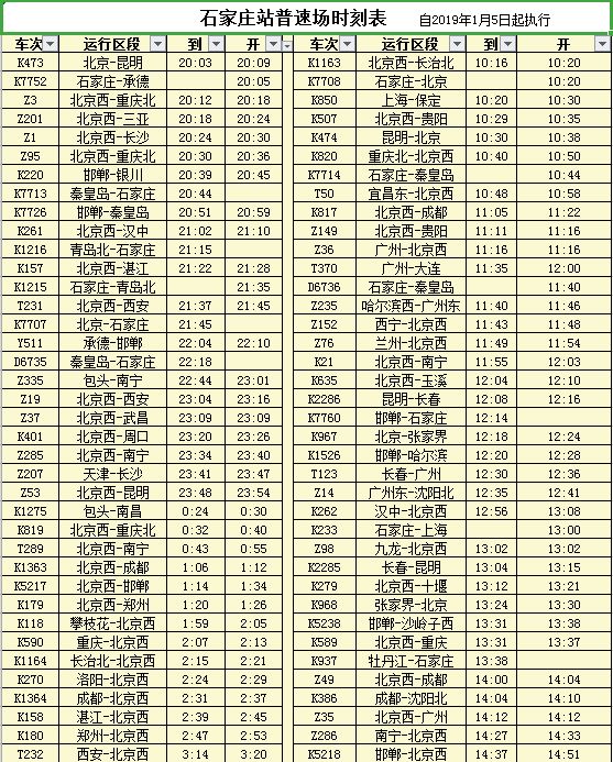 石家庄列车时刻表全新更新介绍